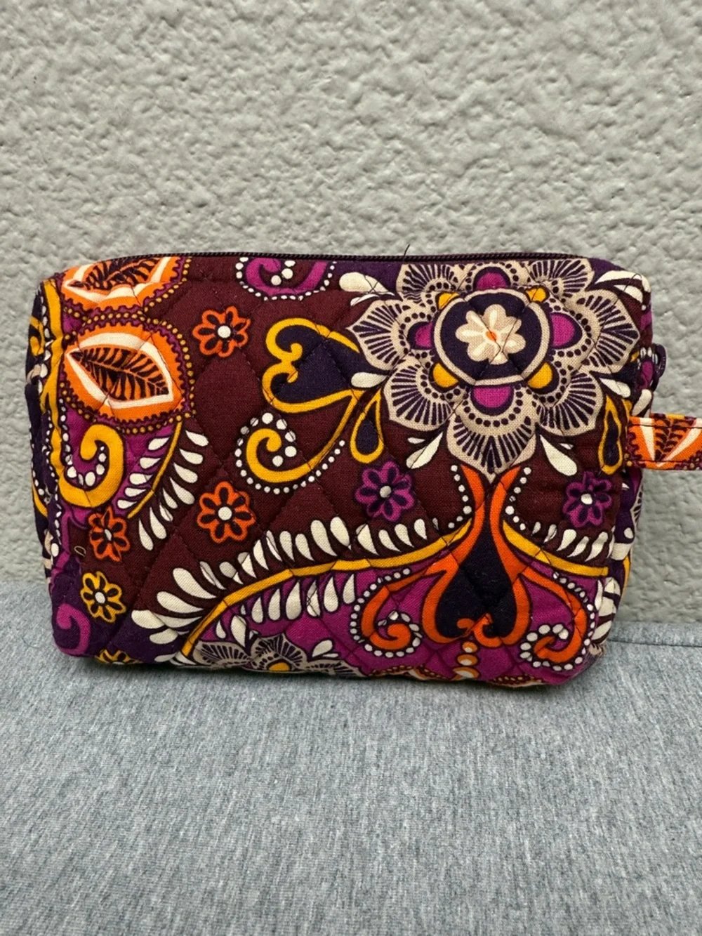 Quilted Floral Paisley Cosmetic Bag - Purple & Orange